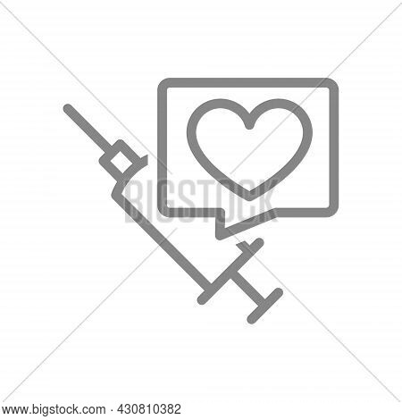 Medical Syringe And Speech Bubble With Heart Line Icon. Vaccination, Vaccination Information, Immuni