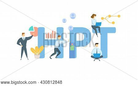 Hpt, Human Performance Technology. Concept With Keyword, People And Icons. Flat Vector Illustration.