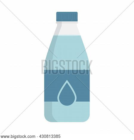 Plastic Bottle With Water In Flat. Glass Jar With Clear Aqua. Flask With Lid And Label In Vector Iso