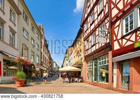 Bensheim, Germany - August 2021: Old Historic City Center On Sunny Summer Day