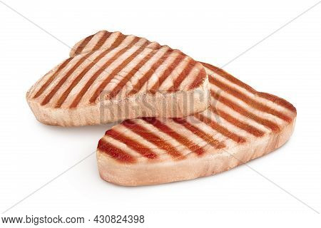 Tuna Fish Steak Grilled Isolated On White Background With Clipping Path And Full Depth Of Field