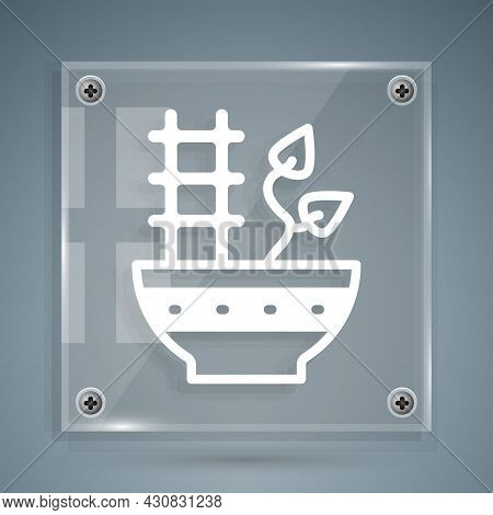 White Plant In Pot Icon Isolated On Grey Background. Plant Growing In A Pot. Potted Plant Sign. Squa