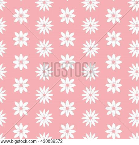 Pink And White Flower Stripes Seamless Repeating Pattern. Beautiful Vector Design Perfect For Fabric