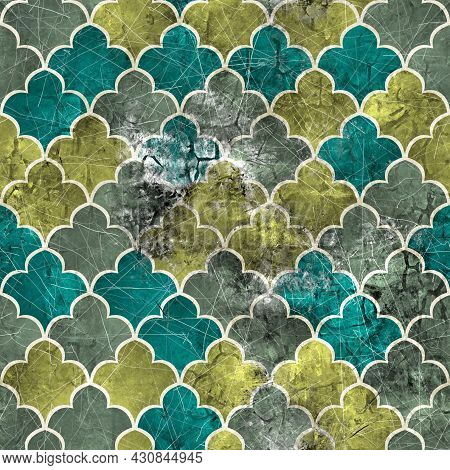 Seamless Moroccan Tile Mosaic Grungy Pattern For Surface Print