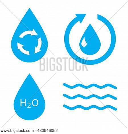 Water Drop Outline Icon. Liquid Drop Symbol. Eco Symbol. Recycle, Rain Icon Set. Vector Illustration