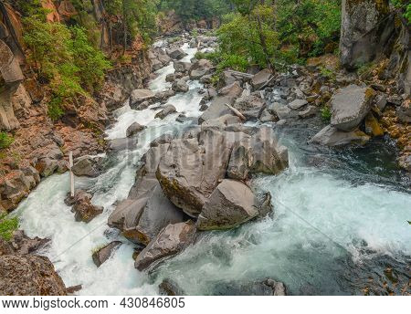 Waterfalls Of The Rogue River In Crater Lake National Park. In The Wilderness Of  Jackson County, Or