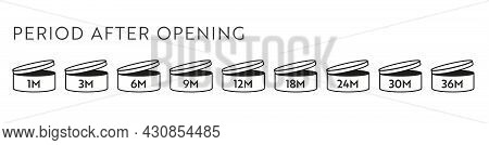 Pao Vector Icon Set. Period After Opening Symbols. Can With Open Cap With Expiration Period In Month