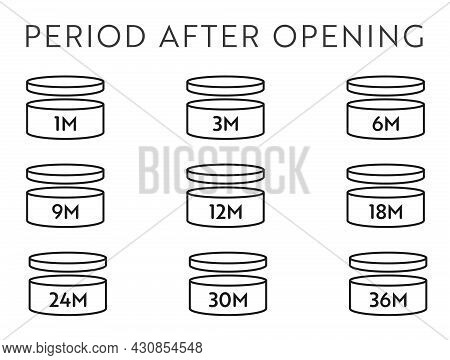 Pao Vector Icon Set. Period After Opening Symbols. Can With Open Cap With Expiration Period In Month