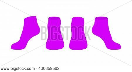 Purple Socks Template Mockup Flat Style Design Vector Illustration Set Isolated On White Background.