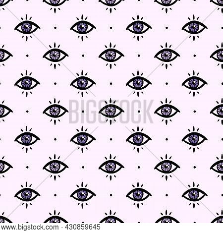 Magic Eyes And Dots Vector Seamless Pattern Background For Fortune-telling, Clairvoyance, Prediction