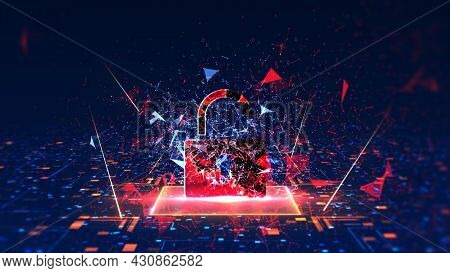 Concept Of Cyber Attack Cyber Security Is Compromised. When The Armor Is Destroyed The Red Key And T