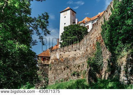 Bitov Castle On Steep Promontory Towering Above Meandering River Zeletavka,near Vranov Reservoir,cze