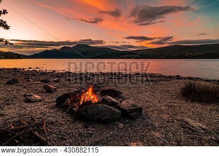 Fireplace At Sunset By A Lake In Loch Lomond, Scotland