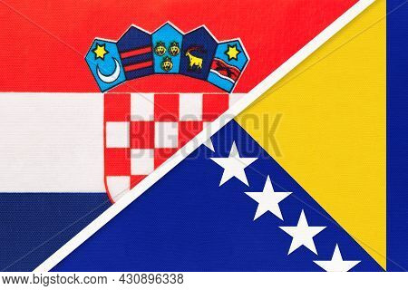 Croatia And Bosnia And Herzegovina, Symbol Of Country. Croatian Vs Bosnian National Flags.