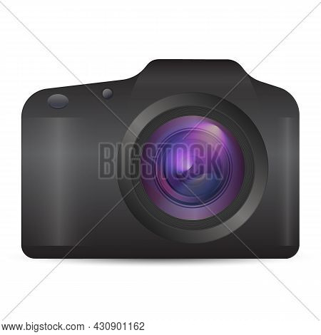 Vector Photo Camera. Realistic Colorful Analog Photo Camera Isolated On White Background. 3d Photore