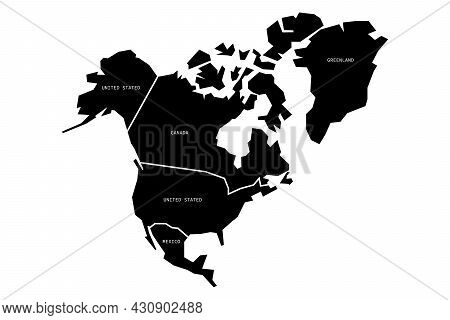 North America Map Including Us, Mexico, Greendland And Canada With State Boundaries. Vector Flat Ill