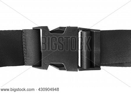 Black Plastic Fastex Buckle Closeup On White Background