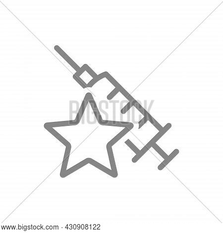 Medical Syringe With Star Line Icon. Vaccination, Immunization, Vaccine Evaluation
