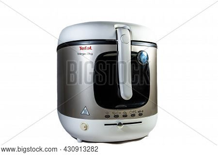 Miercurea Ciuc, Romania- 25 August 2021: Tefal Mega Electric Deep Fryer On White Background.