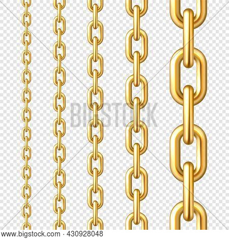 Realistic Gold Plated Seamless Metal Chain With Golden Links On Checkered Background. Vector Illustr