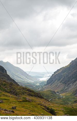 Beautiful Landscape Panorama Of Pyg Track Near Miners Track In Snowdonia National Park In North Wale