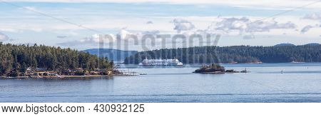 Victoria, Vancouver Island, British Columbia, Canada - August 10, 2021: Bc Ferries Boat Leaving To T