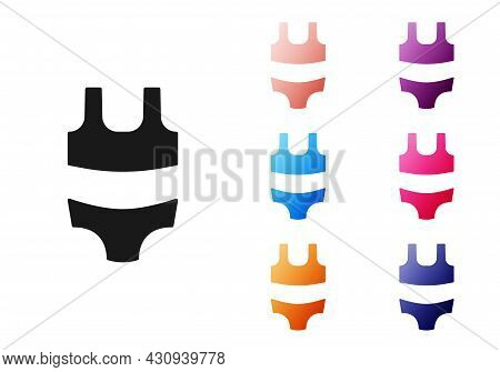 Black Summer Beach Swimsuit Icon Isolated On White Background. Beach Women Fashion. Set Icons Colorf