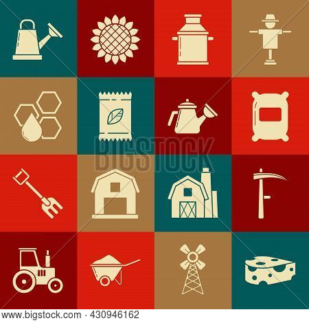 Set Cheese, Scythe, Bag Of Flour, Can Container For Milk, A Pack Full Seeds Specific Plant, Honeycom