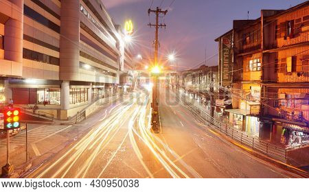 Lights At Night In Magsaysay Road, Baguio, Philippines, Southeast Asia. Photo Taken On April 22, 201