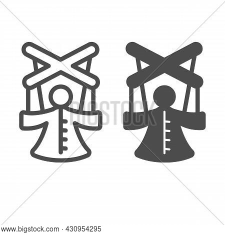 Marionette, Puppet On Strings, Dummy Line And Solid Icon, Theater Concept, Doll Marionette Vector Si