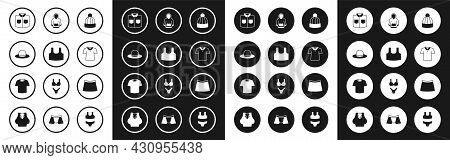 Set Winter Hat, Undershirt, Man, Shirt, Hoodie, Skirt And T-shirt Icon. Vector