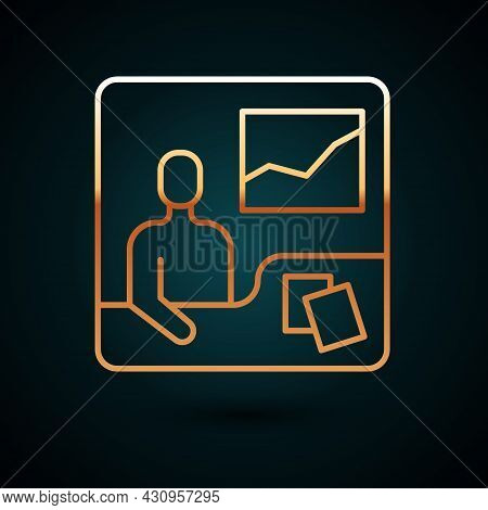 Gold Line Trading Courses Icon Isolated On Dark Blue Background. Distance Learning Finance Managemen