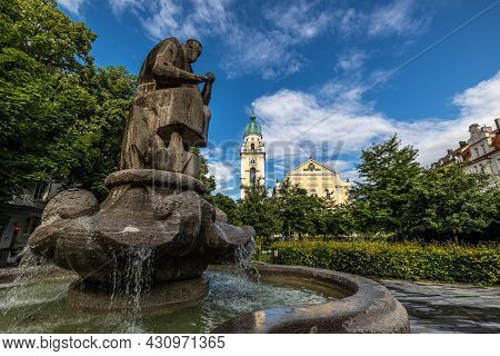Fountain In Front Of St. Joseph, A Roman Catholic Church Located In Maxvorstadt, Munich, Bavaria, Ge