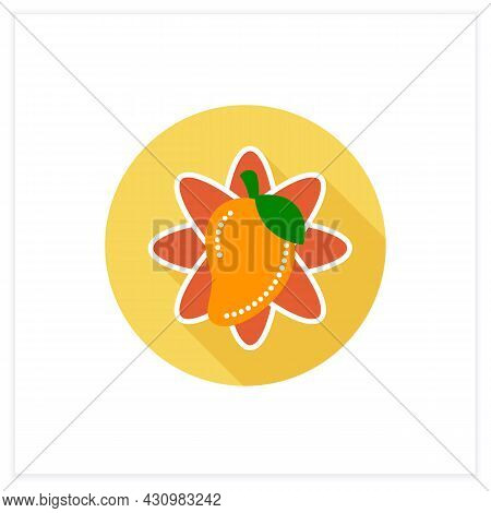 Mango Fruit Flat Icon. Tropical, Exotic Fruit. Sacral, Totem Plant. Indian National Symbol. Indian A