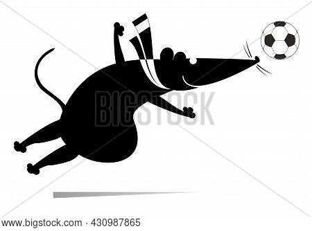 Cartoon Rat Or Mouse Plays Football Illustration. 
Cartoon Rat Or Mouse Kicks A Ball Black On White