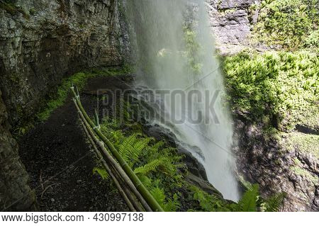The Giant Waterfall In The Republic Of Abkhazia. A Clear Sunny Day On May 20, 2021