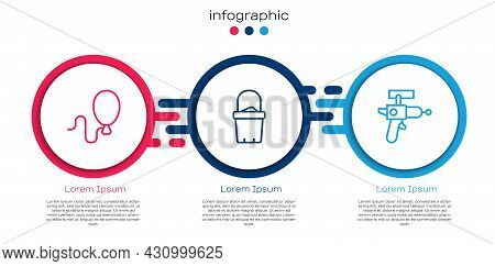Set Line Balloons, Sand In Bucket And Ray Gun. Business Infographic Template. Vector