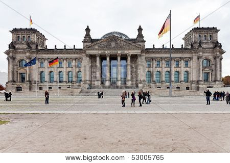 Front View Of Reichstag Building In Autumn