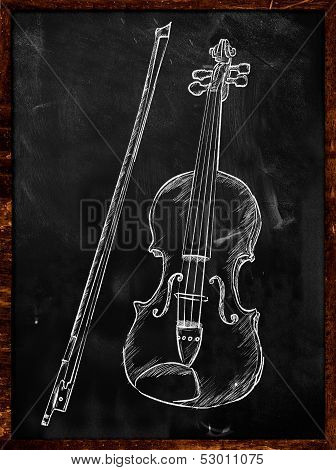 Violin Drawing Sketch on blackboard