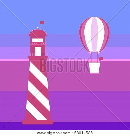 Lighthouse And Balloon Romantic Background