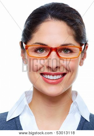 Beautiful smiling business woman isolated white background