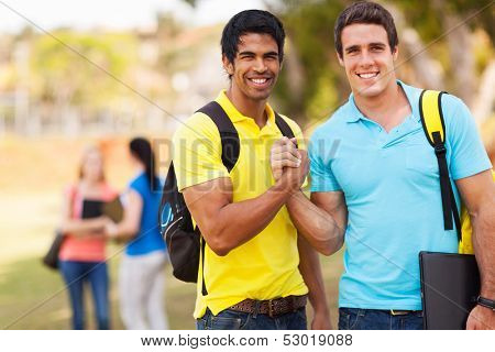 cheerful male university students brotherhood