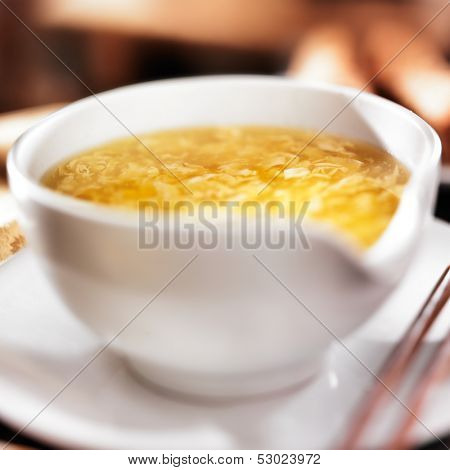 chinese food - bowl of egg drop soup close up