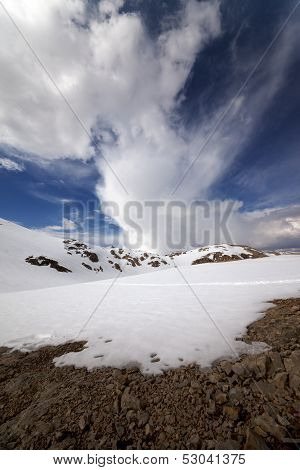 Snowy Mountains And Sky With Clouds