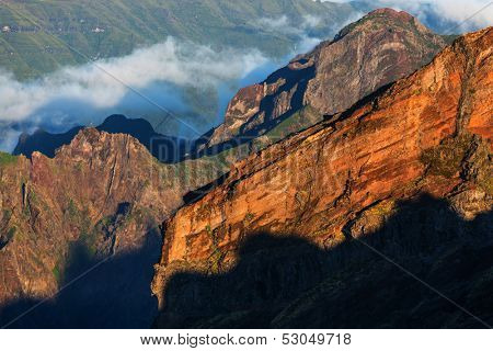 Pico Ruivo and Pico do Areeiro mountain peaks in  Madeira, Portugal