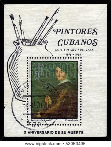 Portrait Of Amelia Pelaez, old stamp