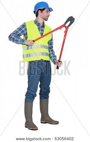 Man holding bolt cutters