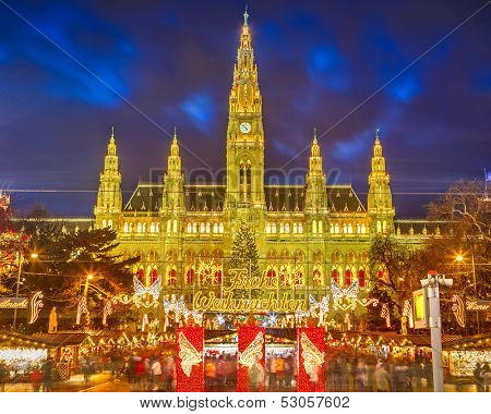 Rathaus and christmas market in Vienna, Austria