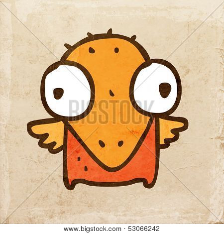 Cartoon Bird Chick. Cute Hand Drawn Vector illustration, Vintage Paper Texture Background