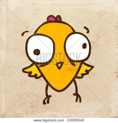 Cartoon Chick Bird. Cute Hand Drawn Vector illustration, Vintage Paper Texture Background